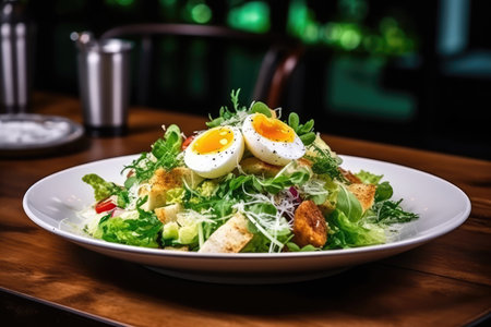 A White Plate Topped With A Salad Covered In Hard Boiled Eggsの素材