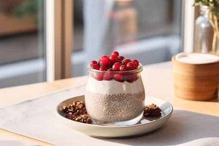 Chia Pudding On Plate In Minimalist Cafeの素材