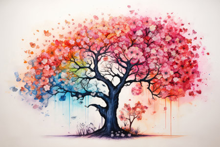 Cherry Blossom Tree Blooming Painted With Crayonsの素材