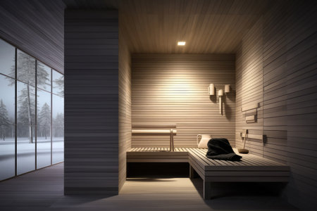 Minimalist Scandinavian Sauna With Sleek Nordic Design And Simplicity.の素材
