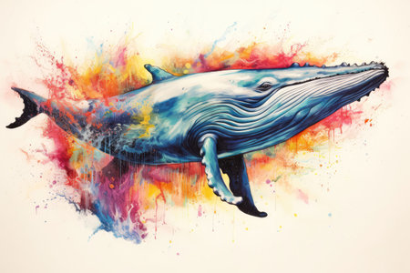 Whale Breaching The Surface Painted With Crayons.の素材
