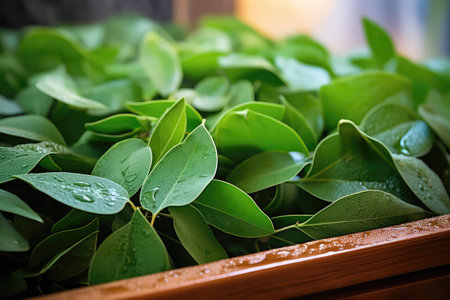 Steamy Sauna Session With Aromatic Eucalyptus Leaves.の素材
