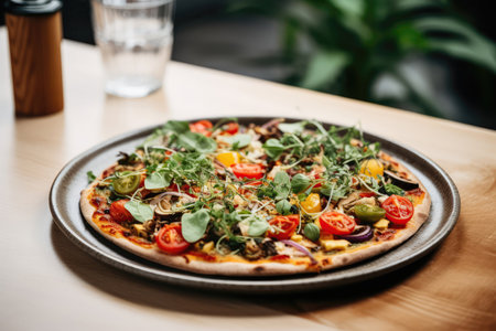 A Pizza Sitting On Top Of A Pan On A Table.の素材