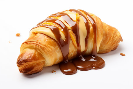 Croissant With Banana And Caramel On A White Background.の素材