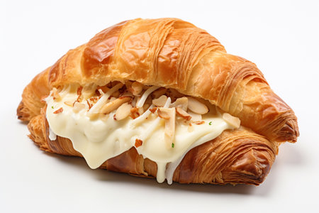 Croissant With Chicken And Brie On A White Background.の素材