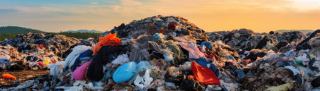 Heap Of Clothes Tossed Into Landfill Panoramic Bannerの素材