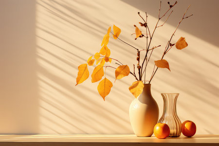 Autumn Still Life Bathed In Bright Sunlight, Showcasing The Seasons Beauty.の素材