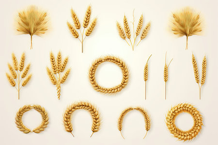 Icon Set Featuring Wheat Wreaths And Grain Spikes.の素材