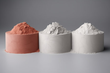 Powdery Substances Separated On Gray Surface Gypsum, Clay, Diatomite.の素材