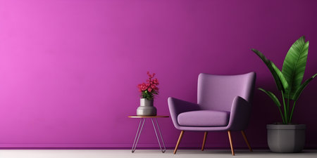 Purple Chair, Painting, And Plant In Viva Magenta Living Room.の素材