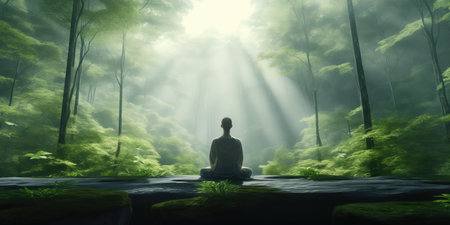 Meditation And Yoga In Fresh Forest, Generated By Ai.の素材