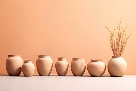 Set Of Clay Pots As Interior Decor Items.の素材