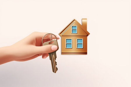 Opening The Door To New Home With Key.の素材