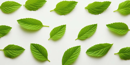 Top View Of Fresh Peppermint Leaves For Vegan Background.の素材