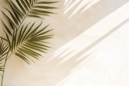 Tropical Leaf Shadow On Cream White Concrete Wall.の素材