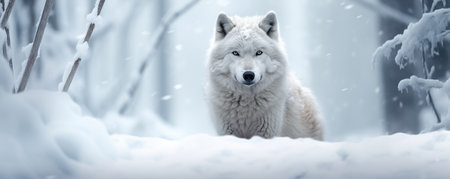 Striking Image Of White Wolf In The Snow.の素材