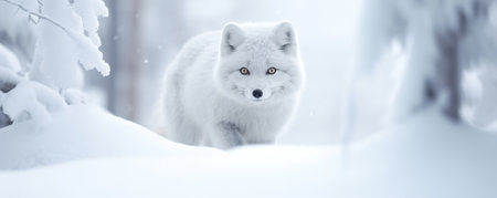Stealthy Arctic Fox Prowling Through The Snowy Forest.の素材