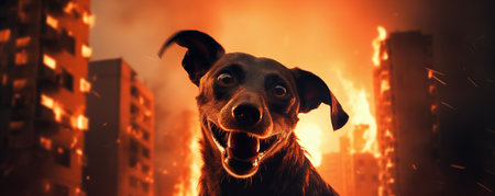 Terrified Dog In Burning City, Traumatized.の素材