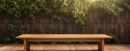 Wooden Table In Garden Setting.の素材