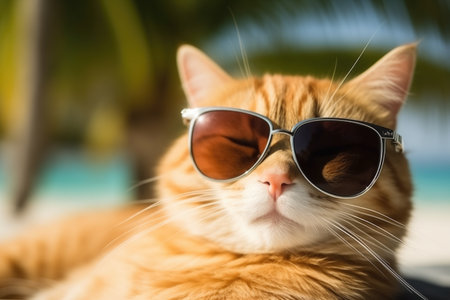 Cat On Maldives Vacation, Wearing Sunglasses.の素材