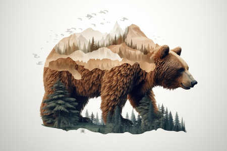 Bear Skin With Natural Mountain Wildlife Concept.の素材