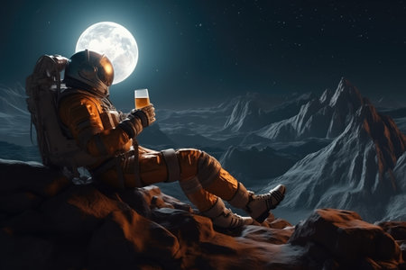 Astronaut Enjoying Beer On Alien Planet.の素材
