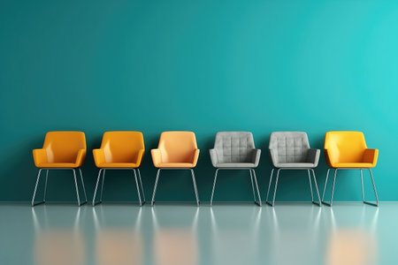 A Row Of Chairs In Front Of A Blue Wall.の素材