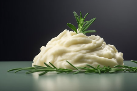 Closeup Of Single Wheat Stalk Detailed View Creamy Mashed Potatoes, Adorned With Fresh Herbs.の素材