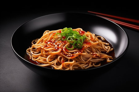 Chinese Noodles In Black Bowl Jiangsu Cuisine.の素材