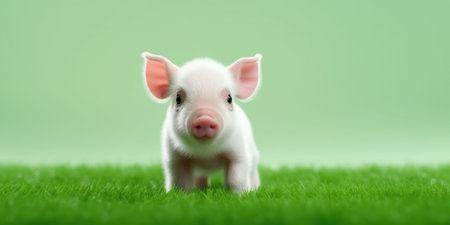 Cute Piglet On Green Lawn For World Vegan Day.の素材