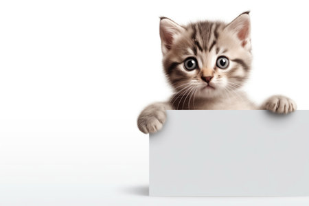 Cute Tabby Cat Holding Blank Whiteboard Playful And Adorable.の素材