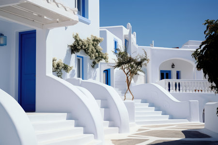 Traditional Greek Architecture Against Minimalist Modern Structures.の素材