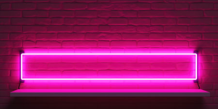 Glowing Pink Neon Lamps On Brick Wall With Viva Magenta.の素材