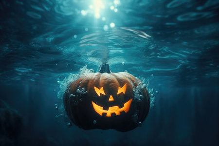 Halloween Pumpkin Submerged Underwater.の素材