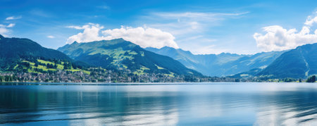 A Lake With Mountains In The Background.の素材