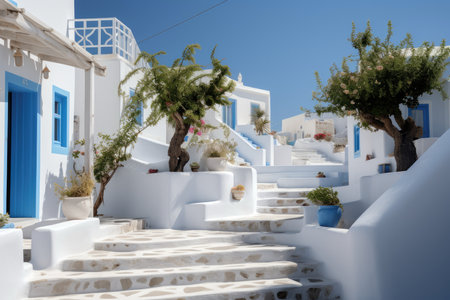 Traditional Greek Architecture Against Minimalist Modern Structures.の素材