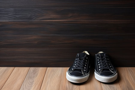 Black Tshirt On Floor With Copy Space.の素材