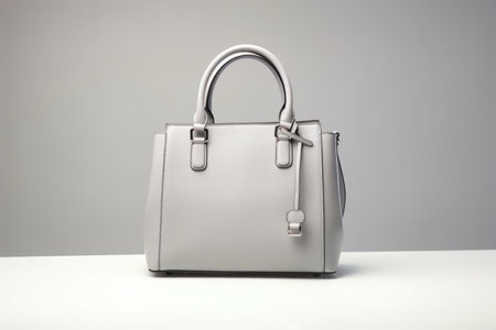 Trendy Gray Youth Womens Handbag On Studio Background.の素材