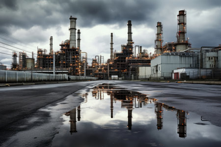 Petrochemical Plant With Reactors And Converters Under Heavy Sky.の素材