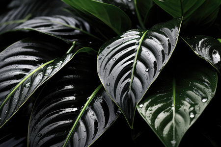 Abstract Black Leaves Creating Textured Tropical Background.の素材