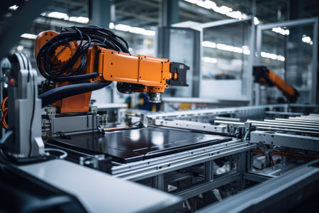Mass Production Assembly Line Of Electric Car Battery Cells.の素材