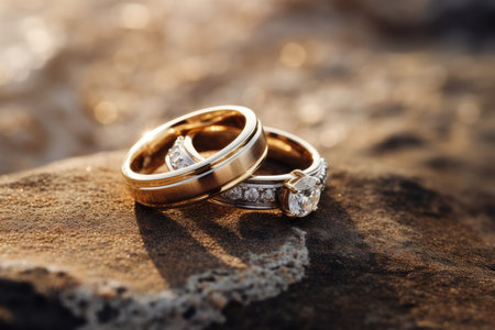 Wedding Rings Closeup With Dreamy Background.の素材