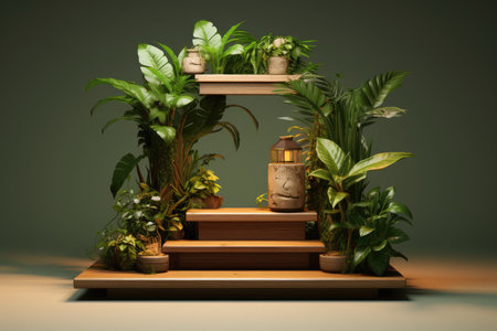 Wooden Product Display Podium With Green N Naturethemed D Podium Showcasing Ecofriendly Products Product Platform.の素材