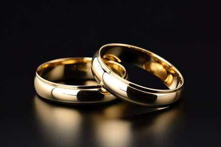 Two Elegant Golden Wedding Rings On Display Two Golden Wedding Rings Cut Out.の素材