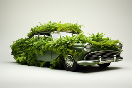 Car Blends With Green Plants, Greenwashing Concept.の素材