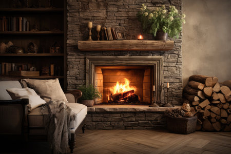 Cozy Photo Of Fireplace.の素材