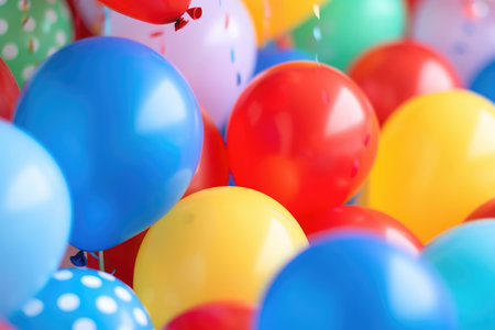 Colorful Balloons, Birthday Cake With Candles Background.の素材