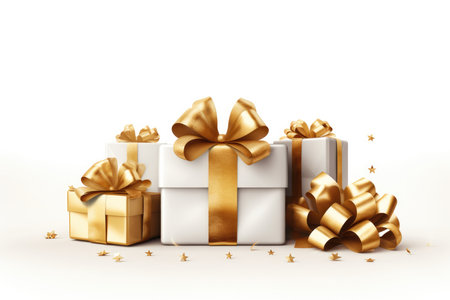 Golden Gift Voucher With Discount Coupon On White Background.の素材