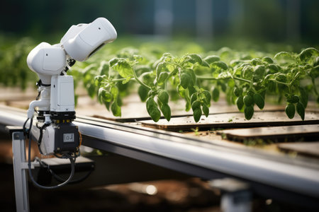 Intelligent Robot Waters The Vegetable Garden With Precision.の素材