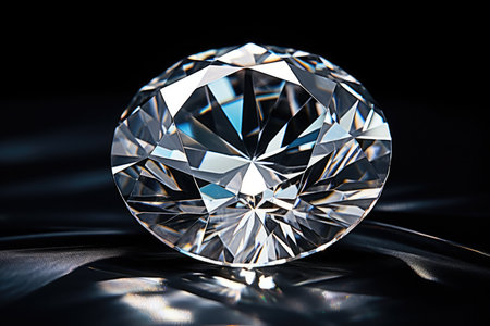 Closeup Of Large Shiny Diamond On Black Background. Concept Diamonds, Luxury Jewelry, Precious Gemstones, Glamorous Accessories, Close-Up Photography.の素材